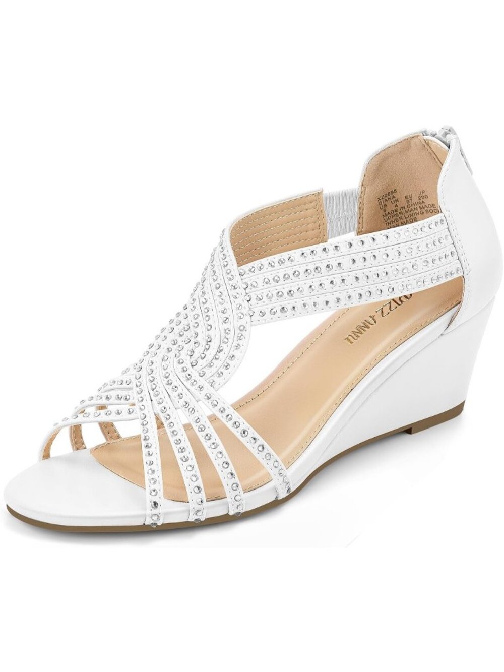 Women's White Rhinestone Sparkle Low Wedge Sandals Open Toe Dress Shoes